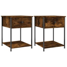 Berkfield Home Bedside Tables 2 pcs Smoked Oak 44x45x58 cm Engineered Wood in Brown - Size: 44 x 45 x 58 cm - thumbnail 2