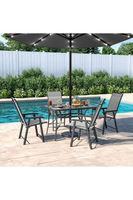 Living and Home 4 Person Patio Garden Dining Set With Umbrella in Black - image 1