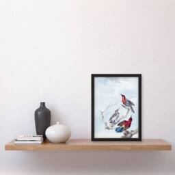 Artery8 Aert Schouman Framed Wall Art Three Crimson Sunbirds Watercolour in Blue - Size: A4 - thumbnail 2
