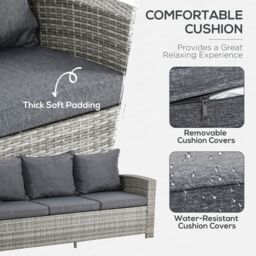 OUTSUNNY 5 Pcs PE Rattan Garden Patio Furniture Set w/ Chair Stool Coffee Table in Grey - thumbnail 6