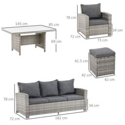 OUTSUNNY 5 Pcs PE Rattan Garden Patio Furniture Set w/ Chair Stool Coffee Table in Grey - thumbnail 3