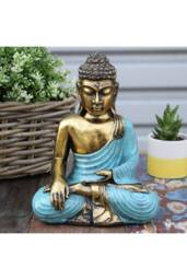 KDMD Large Hand-Painted Bali Buddha Statue in Teal & Gold-Varada Mudra Art - thumbnail 5