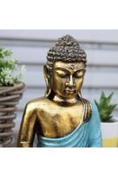 KDMD Large Hand-Painted Bali Buddha Statue in Teal & Gold-Varada Mudra Art - thumbnail 6