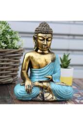 KDMD Large Hand-Painted Bali Buddha Statue in Teal & Gold-Varada Mudra Art - thumbnail 7