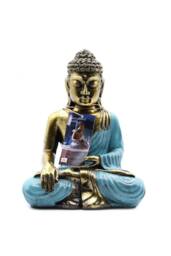KDMD Large Hand-Painted Bali Buddha Statue in Teal & Gold-Varada Mudra Art - thumbnail 2