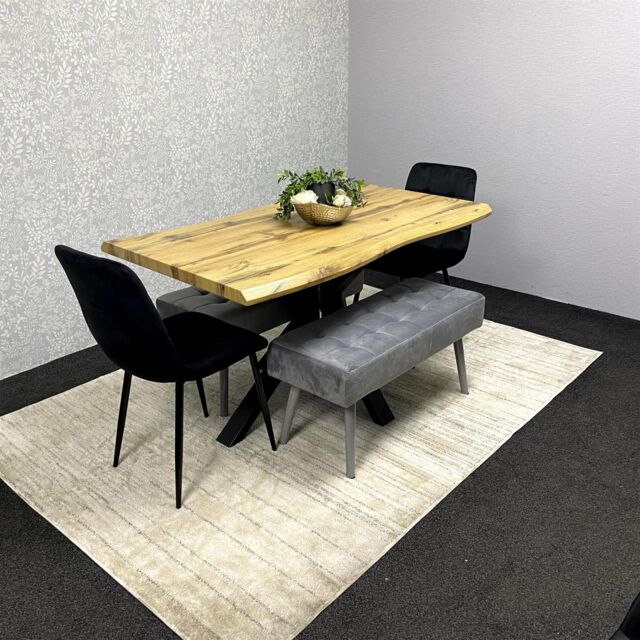 KOSY KOALA Wooden Dining Table with 2 Black Chairs & 2 benches - Dining Kitchen Room Furniture in Brown - image 1