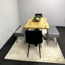 KOSY KOALA Wooden Dining Table with 2 Black Chairs & 2 benches - Dining Kitchen Room Furniture in Brown - thumbnail 9