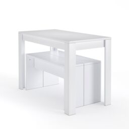 Living and Home 3Pcs Set Modern White Dining Room Table and Benches Dining Set Furniture - thumbnail 5