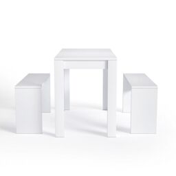 Living and Home 3Pcs Set Modern White Dining Room Table and Benches Dining Set Furniture - thumbnail 4