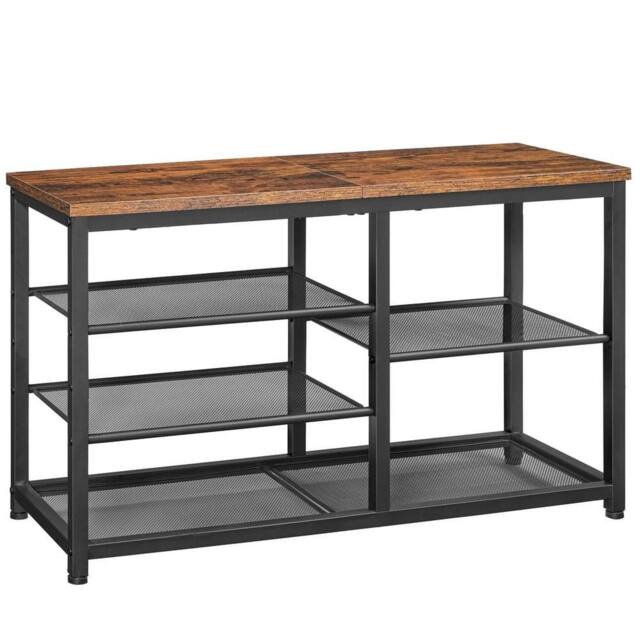 FORGEVIO Rustic Brown Black 5-Tier Shoe Bench With Seat 80x28x50cm - Size: 80 x 28 x 50 cm - image 1