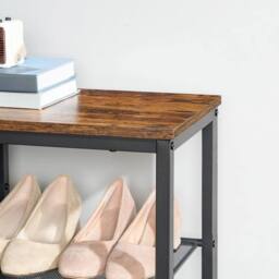 FORGEVIO Rustic Brown Black 5-Tier Shoe Bench With Seat 80x28x50cm - Size: 80 x 28 x 50 cm - thumbnail 3