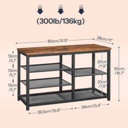 FORGEVIO Rustic Brown Black 5-Tier Shoe Bench With Seat 80x28x50cm - Size: 80 x 28 x 50 cm - thumbnail 2