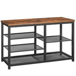 FORGEVIO Rustic Brown Black 5-Tier Shoe Bench With Seat 80x28x50cm - Size: 80 x 28 x 50 cm - thumbnail 1