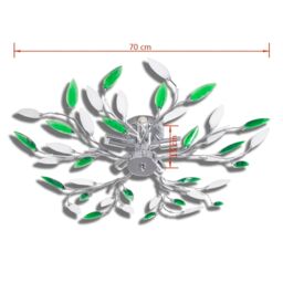Berkfield Home Green&White Ceiling Lamp with Acrylic Crystal Leaf Arms for 5 E14Bulbs - thumbnail 4