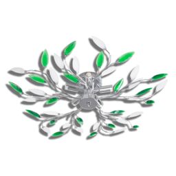 Berkfield Home Green&White Ceiling Lamp with Acrylic Crystal Leaf Arms for 5 E14Bulbs - thumbnail 2