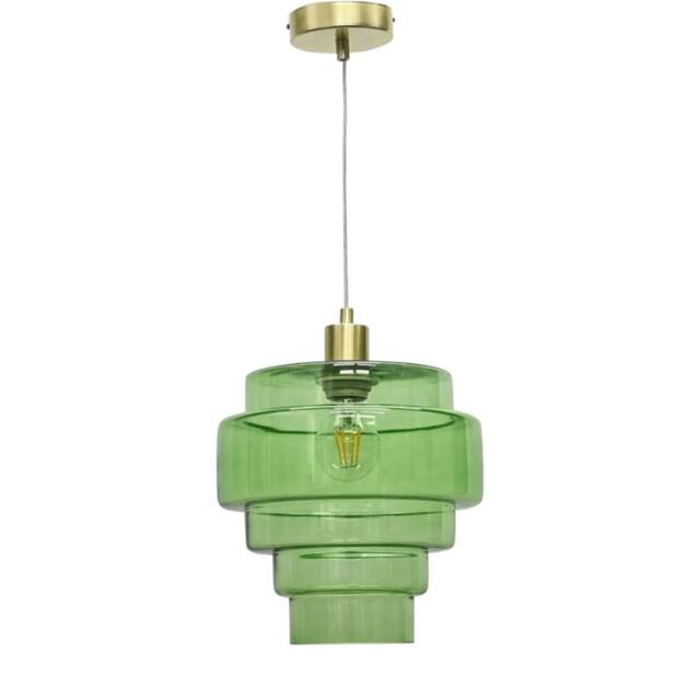 First Choice Lighting Benson - 5 Tier Green Glass & Satin Brass Ceiling Pendant Light - image 1