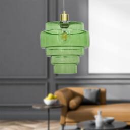First Choice Lighting Benson - 5 Tier Green Glass & Satin Brass Ceiling Pendant Light - thumbnail 3