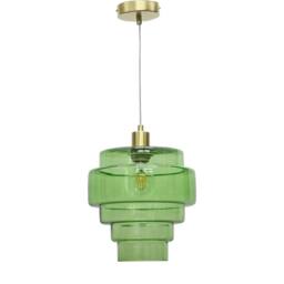 First Choice Lighting Benson - 5 Tier Green Glass & Satin Brass Ceiling Pendant Light - thumbnail 1