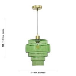 First Choice Lighting Benson - 5 Tier Green Glass & Satin Brass Ceiling Pendant Light - thumbnail 5