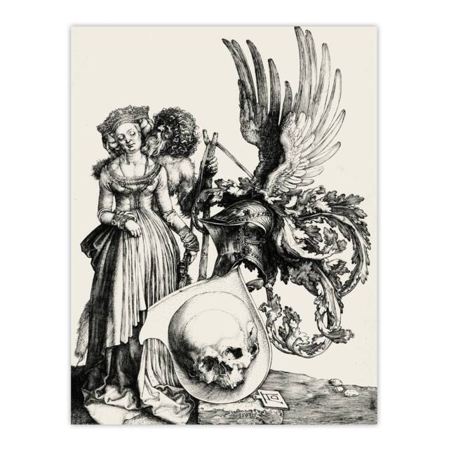 "Artery8 Coat of Arms with a Skull Albrecht Durer Wall Art Poster Print in White - Size: W12"" x H16""" - image 1