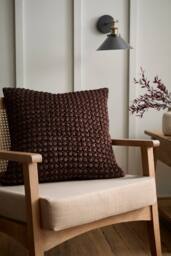 Appletree 'Bobble' Velvet Filled Cushion in Chocolate - Size: 55 cm x 55 cm - thumbnail 1