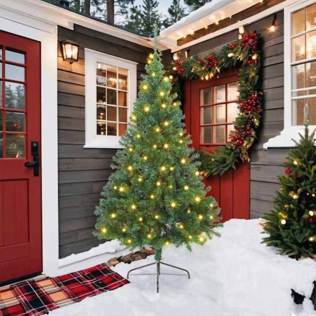 Berkfield Home Artificial Pre-lit Christmas Tree Green 210 cm PVC - image 1