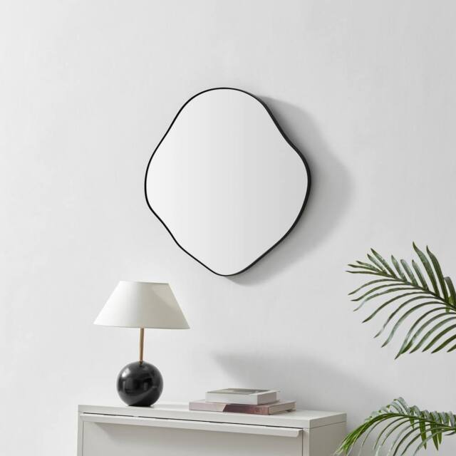 FurnitureboxUK Vita Black Metal Small 60x60cm Pebble Shape Wall Mirror - Size: 60x60 cm - image 1