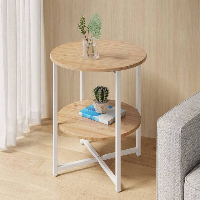 EONLION Small Sofa Side Table Coffee End Round in Light Oak - Size: 100 cm - image 1