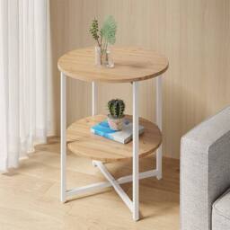 EONLION Small Sofa Side Table Coffee End Round in Light Oak - Size: 100 cm - thumbnail 1