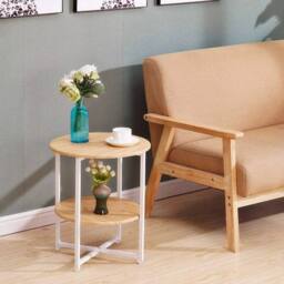 EONLION Small Sofa Side Table Coffee End Round in Light Oak - Size: 100 cm - thumbnail 3