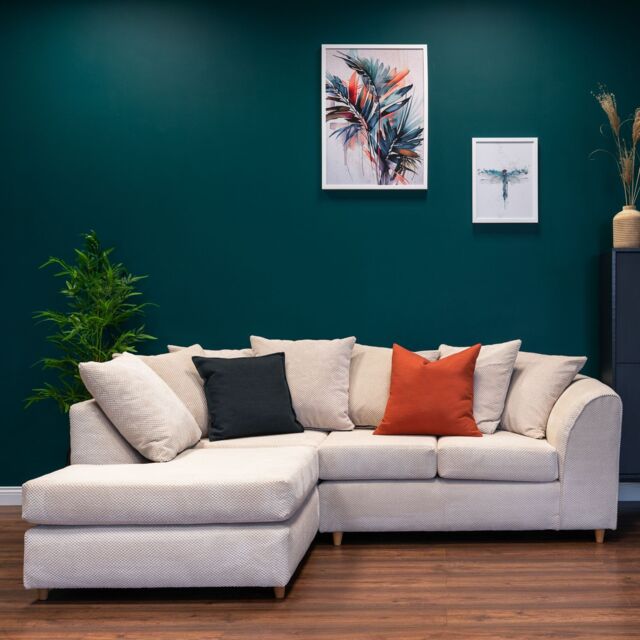 Abakus Direct Jumbo Grid Left Hand Corner Sofa with Plush Cushions in 3 Colours in Beige - image 1