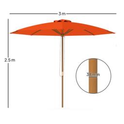 OUTSUNNY Wooden Garden Parasol with Rope Pulley Mechanism & 8 Ribs Orange - thumbnail 3