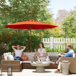 OUTSUNNY Wooden Garden Parasol with Rope Pulley Mechanism & 8 Ribs Orange - thumbnail 1