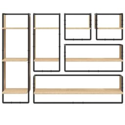 Berkfield Home 6 Piece Wall Shelf Set with Bars Sonoma Oak Engineered Wood in Brown - thumbnail 4