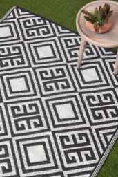 Homescapes Luxury Outdoor Rug Waterproof Reversible for Garden, Black Geometric - Size: 120 cm x 180 cm - thumbnail 2