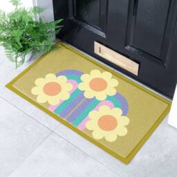 Artsy Mats Elizabeth Olwen Three Flowers Indoor/Outdoor Doormat (70x40cm) in Mustard - Size: 40 cm x 70 cm - thumbnail 1