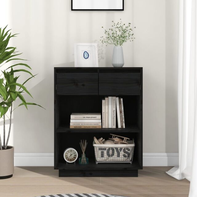 Berkfield Home Console Cabinet Black 60x34x75 cm Solid Wood Pine - Size: 60 x 34 x 75 cm - image 1