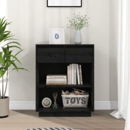 Berkfield Home Console Cabinet Black 60x34x75 cm Solid Wood Pine - Size: 60 x 34 x 75 cm - thumbnail 1