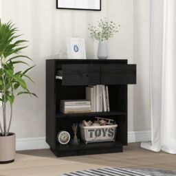 Berkfield Home Console Cabinet Black 60x34x75 cm Solid Wood Pine - Size: 60 x 34 x 75 cm - thumbnail 3