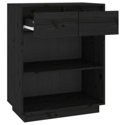 Berkfield Home Console Cabinet Black 60x34x75 cm Solid Wood Pine - Size: 60 x 34 x 75 cm - thumbnail 6
