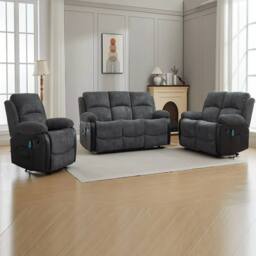 FURNITURE ONE Corduroy Fabric Electric Massage Sofa Suit - 3+2+1 Seater Set in Grey - thumbnail 3