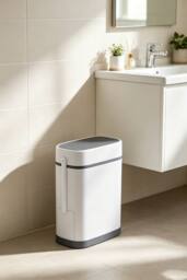 ExtraStar Slim Plastic Trash Can with Built-in Toilet Brush in White - thumbnail 2