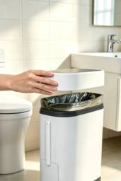 ExtraStar Slim Plastic Trash Can with Built-in Toilet Brush in White - thumbnail 3