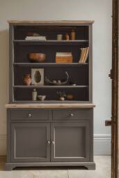 Statement Furniture Florence Display Cabinet with Height Adjustable Shelves & Cupboard in Light Grey