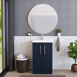 Balterley Contemporary Bathroom Floor Standing 2 Soft-Close Door Vanity Unit & Mid-Edge Ceramic Basin, Midnight Blue, 500 mm in Blue - thumbnail 2