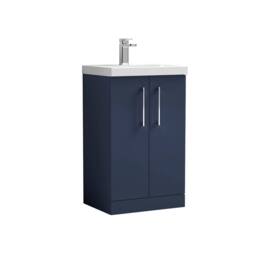 Balterley Contemporary Bathroom Floor Standing 2 Soft-Close Door Vanity Unit & Mid-Edge Ceramic Basin, Midnight Blue, 500 mm in Blue
