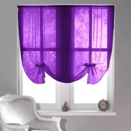 Luxury Living Sheer Voile Tie Up Curtain Blinds - Adjustable Light Filtering in Purple - Size: 228 cm width x 137 cm drop