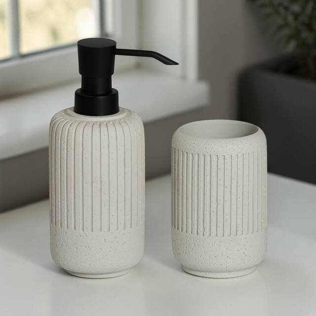 Showerdrape Alexandria 2 Piece Bathroom Accessory Set - Soap Dispenser & Tumbler in Stone - image 1