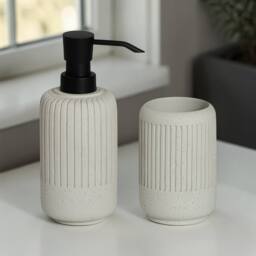 Showerdrape Alexandria 2 Piece Bathroom Accessory Set - Soap Dispenser & Tumbler in Stone - thumbnail 1