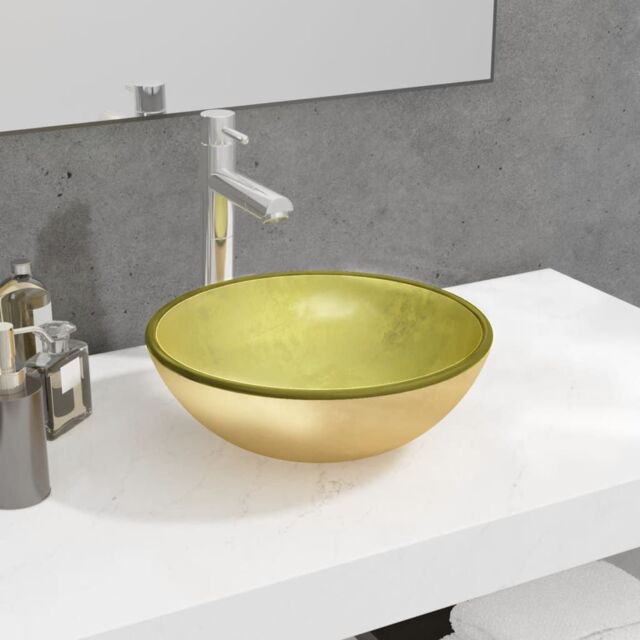 Berkfield Home Basin Tempered Glass 35x12 cm Gold - image 1